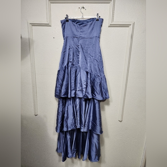 Lulus Blissfully Beautiful Slate Satin Strapless Tiered Maxi Dress Wedding Party - Picture 8 of 8